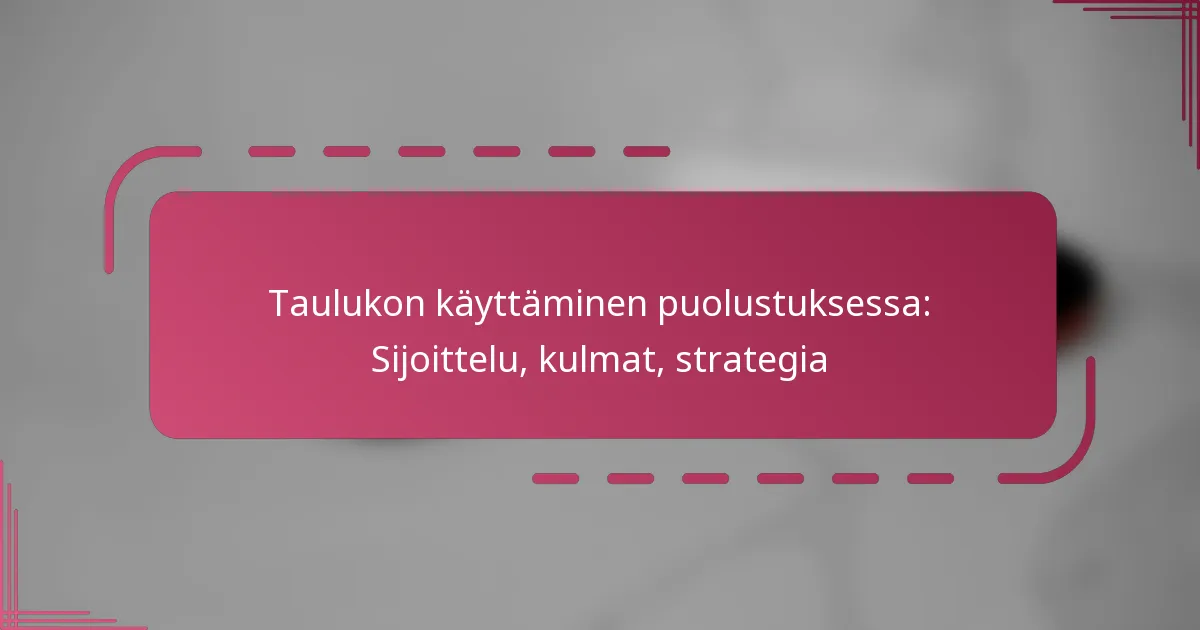 Taulukon käyttäminen puolustuksessa: Sijoittelu, kulmat, strategia